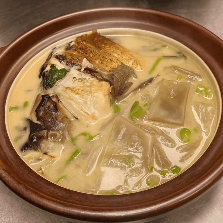 Braised Fish Head with Green Pepper and Perilla